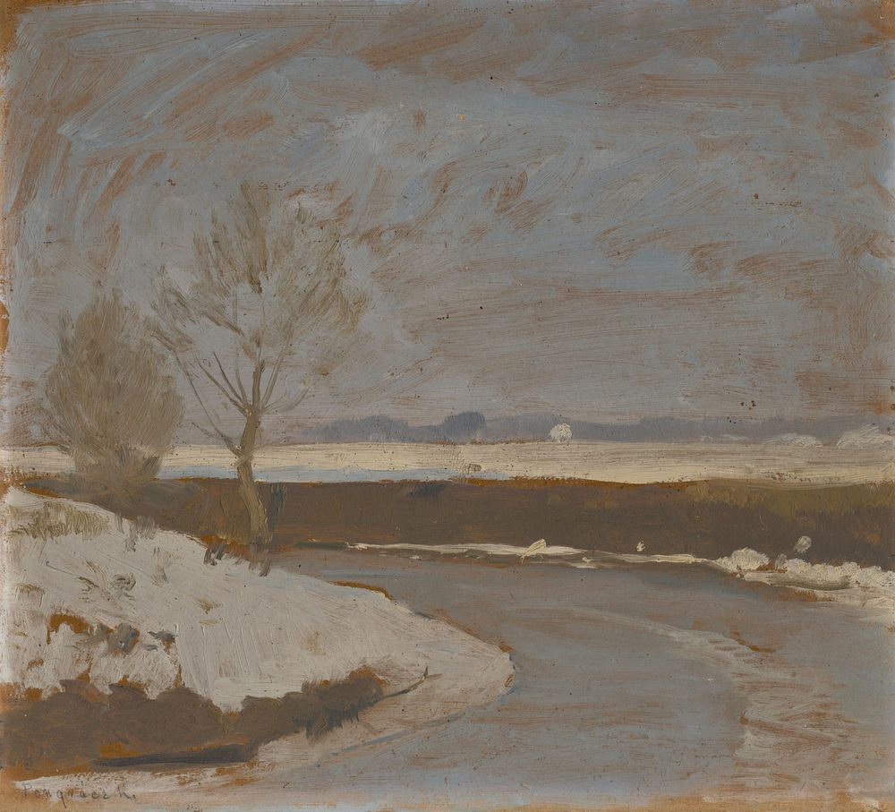 Study of winter landscape with a river, Karol Pongrácz