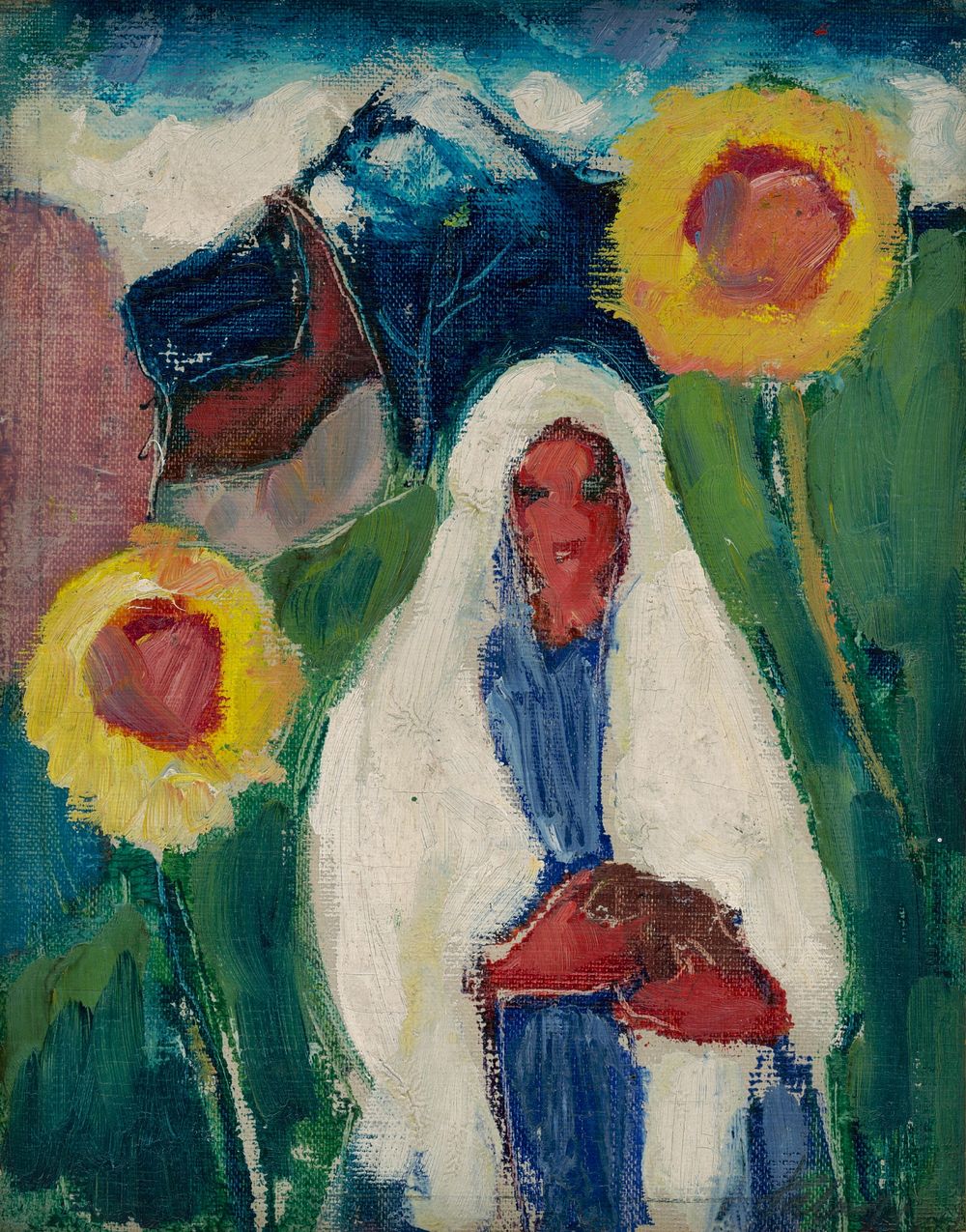 Sketch of a woman among sunflowers by Zolo Palugyay