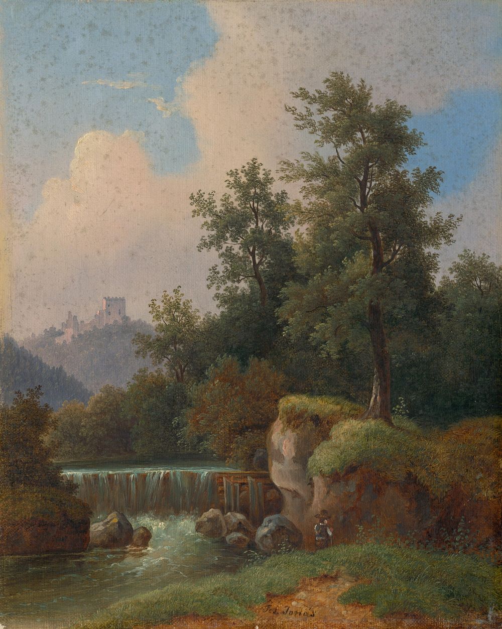 Landscape with castle and dam, Jozef Jonáš