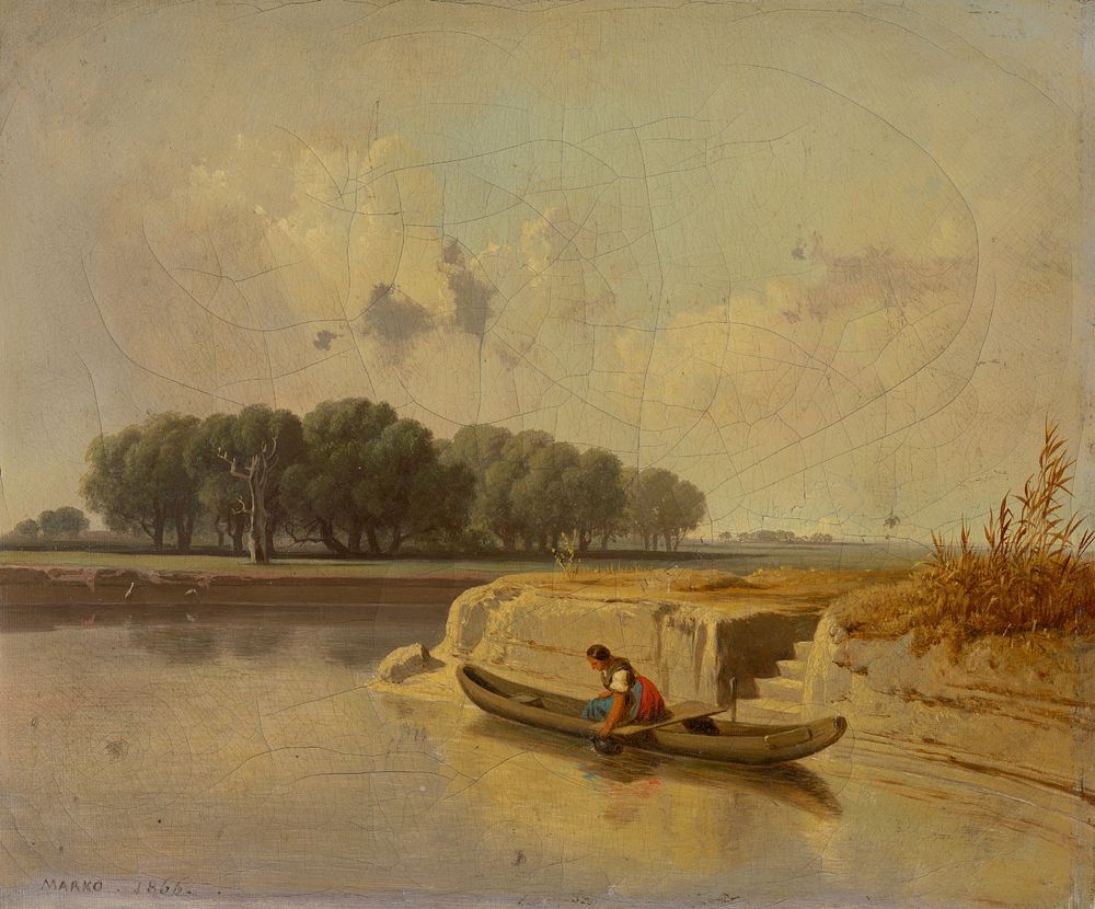 Landscape with a river and a boat in the foreground, Karol Marko the Younger