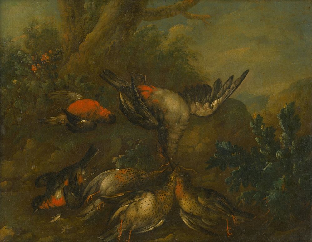 Still life with dead birds by Philip Ferdinand De Hamilton