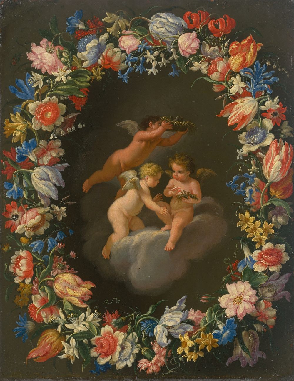 Angels in a flower wreath i.
