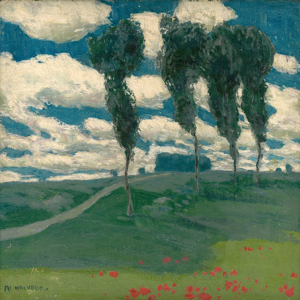 Spring landscape with poplar trees, Alois Kalvoda