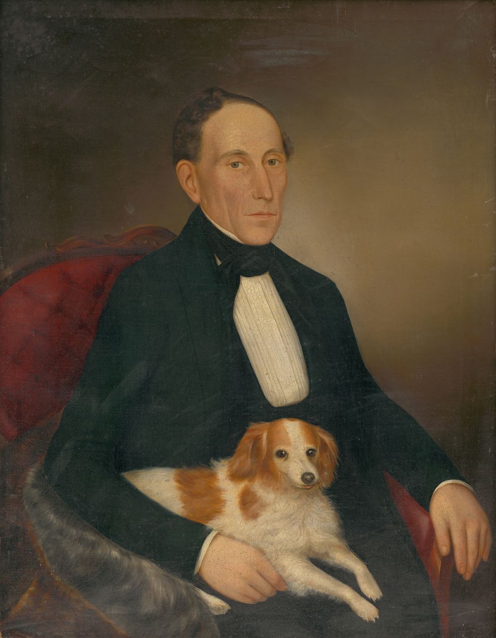 Portrait of a seated man with a dog by Palinka