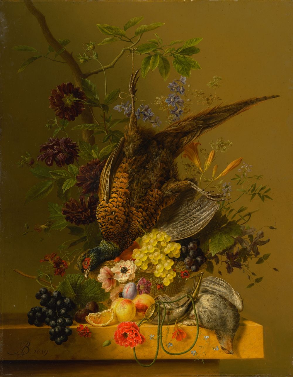 Still life with a pheasant and fruit, Arnoldus Bloemers
