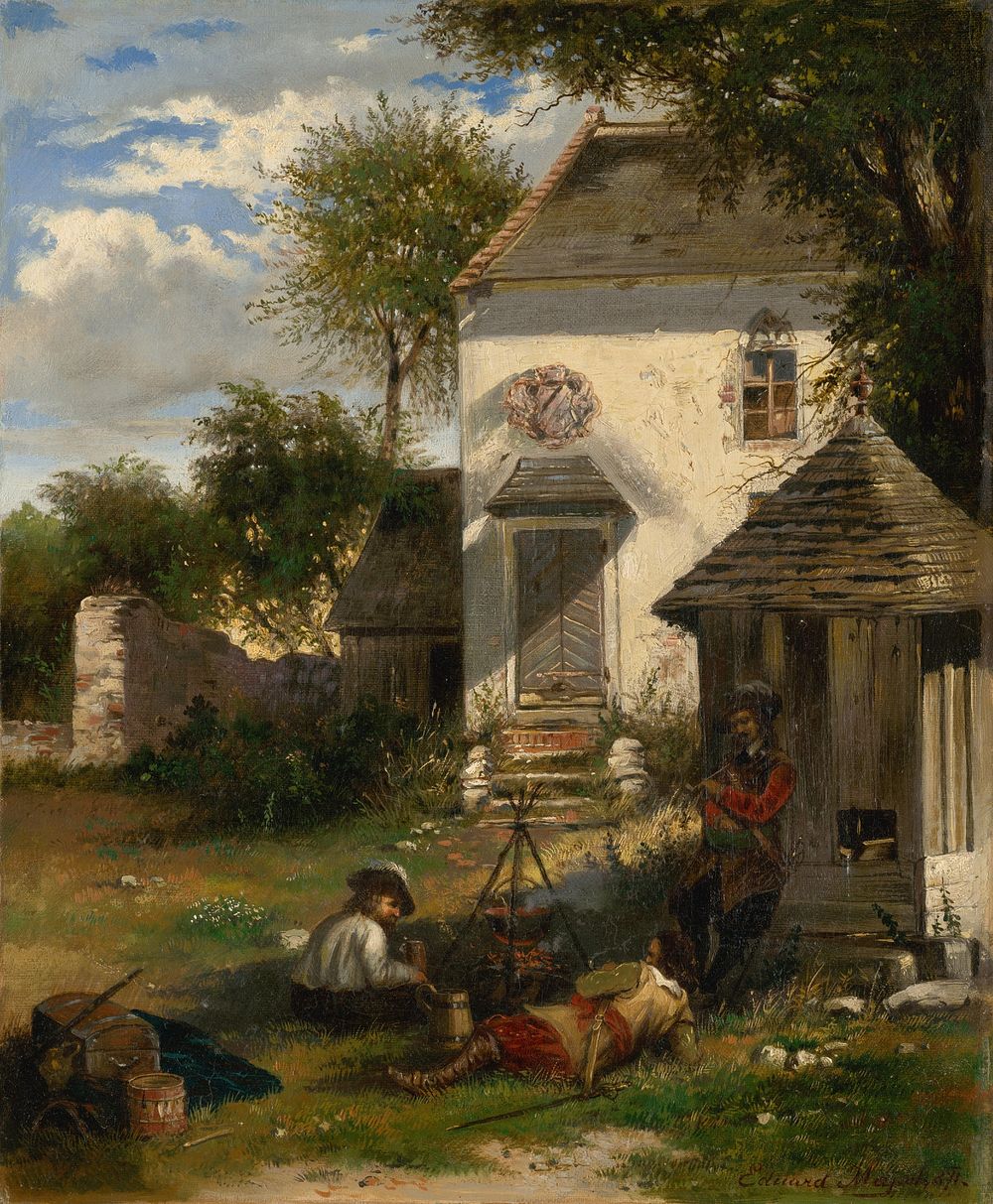 Soldiers camping in a nobleman's yard, motif from the thirty years' war, Eduard Majsch