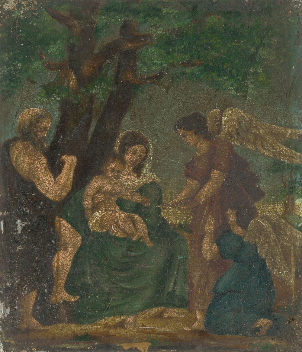 Mary with child among angels and st.