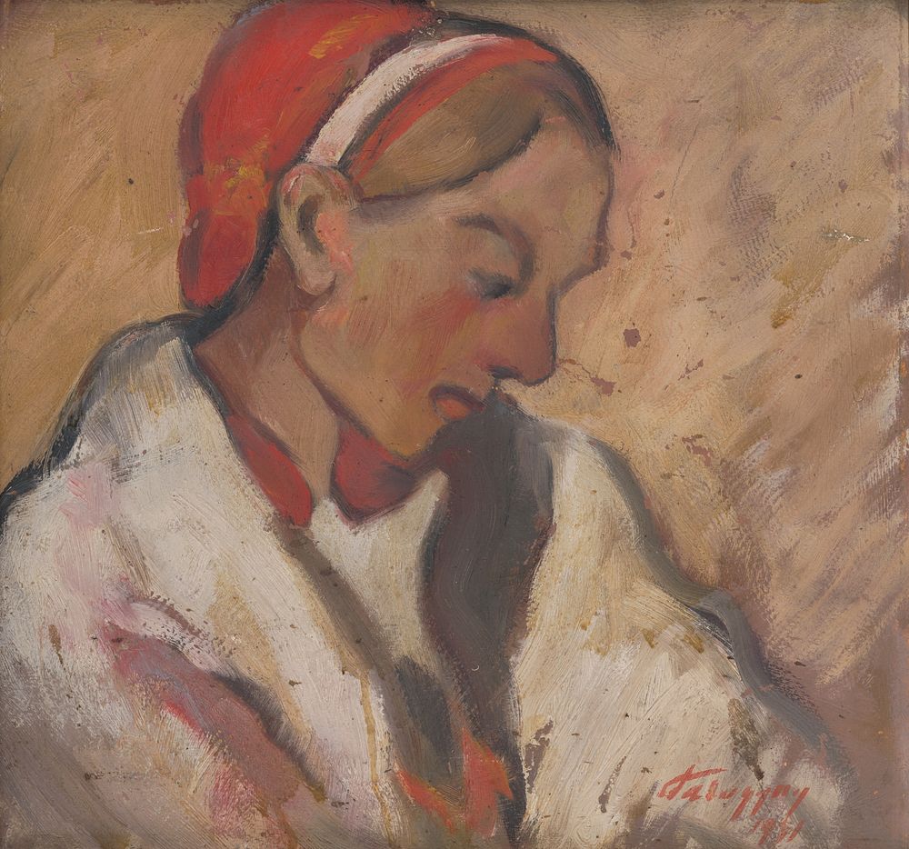 Girl in a red bonnet by Zolo Palugyay