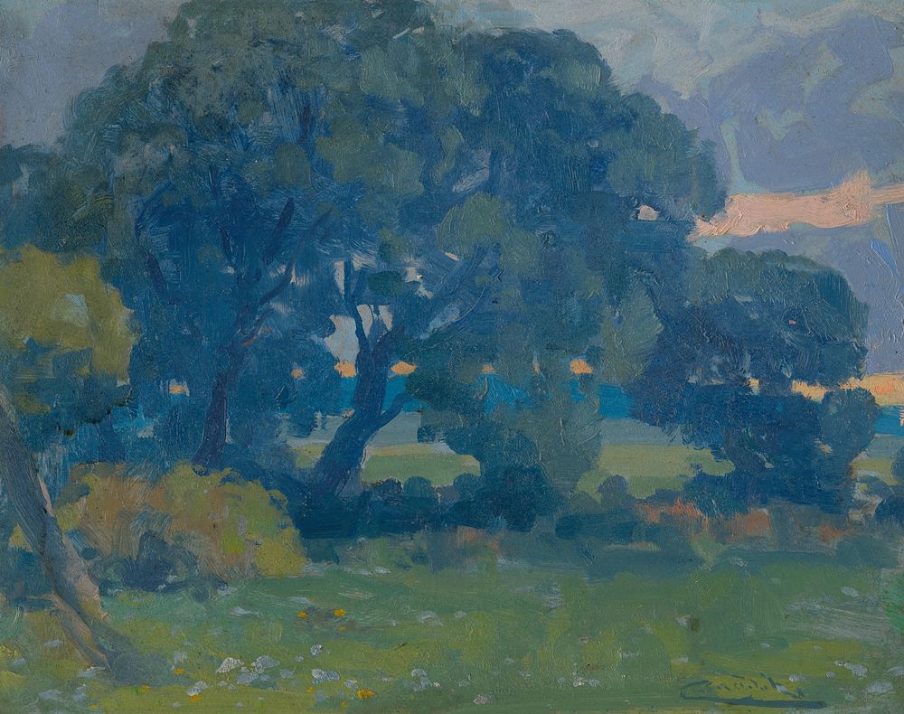 Meadow with a group of trees by Lajos Csordák