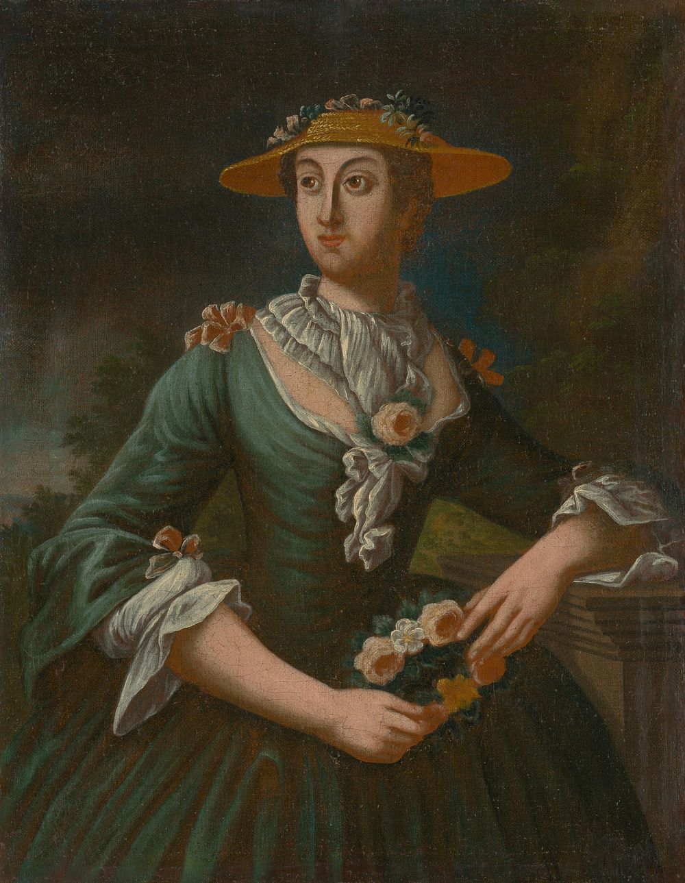 Portrait of a woman in a hat with flowers