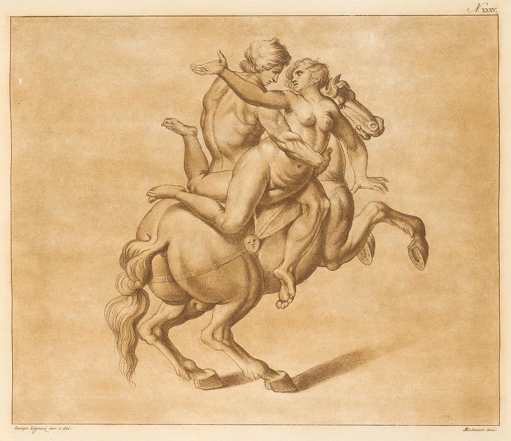 A young woman carried away by a rider, Jacopo Ligozzi