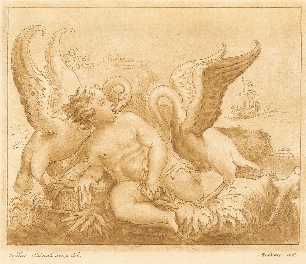 Putto with two swans, Francesco Salviati