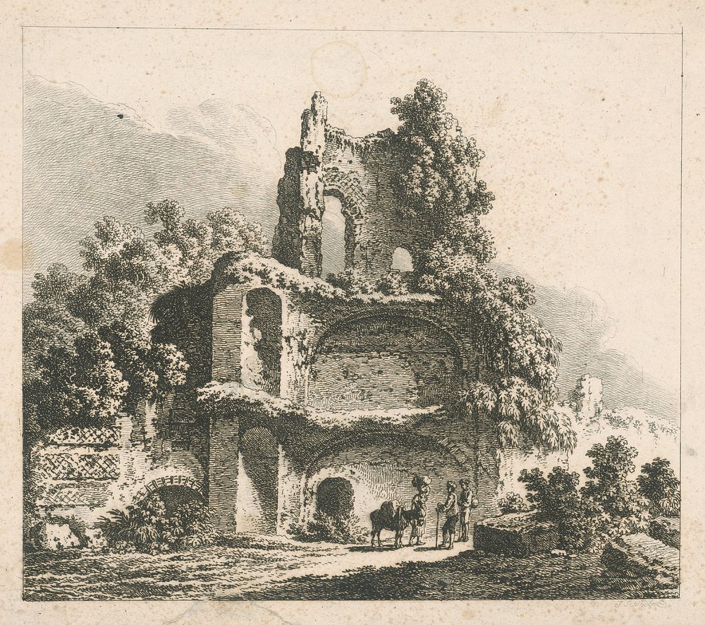 A roman ruin with a staff, Johann Josef Schindler