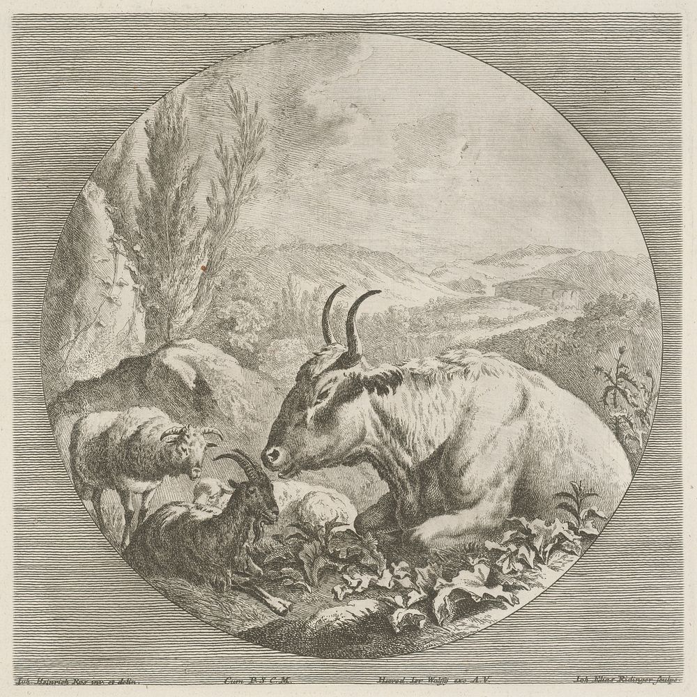 A herd in a mountain landscape, Johann Elias Ridinger