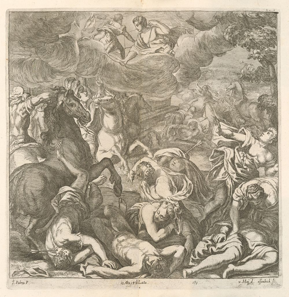 Apollo and artemis shoot arrows at niobe's sons by Nikolaus Van Hoy