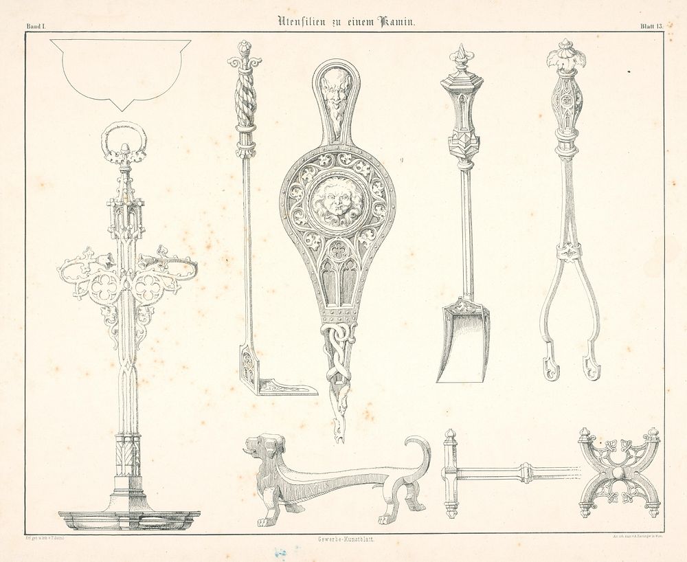 Tools for the fireplace (from the cycle gewerbe kunstblatt)