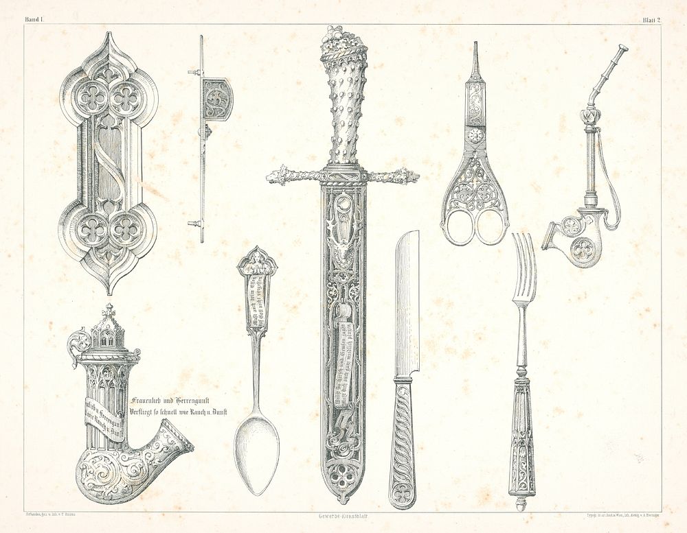 Design proposal of the objects of virtue (knives, pipe, scissors, cutlery);