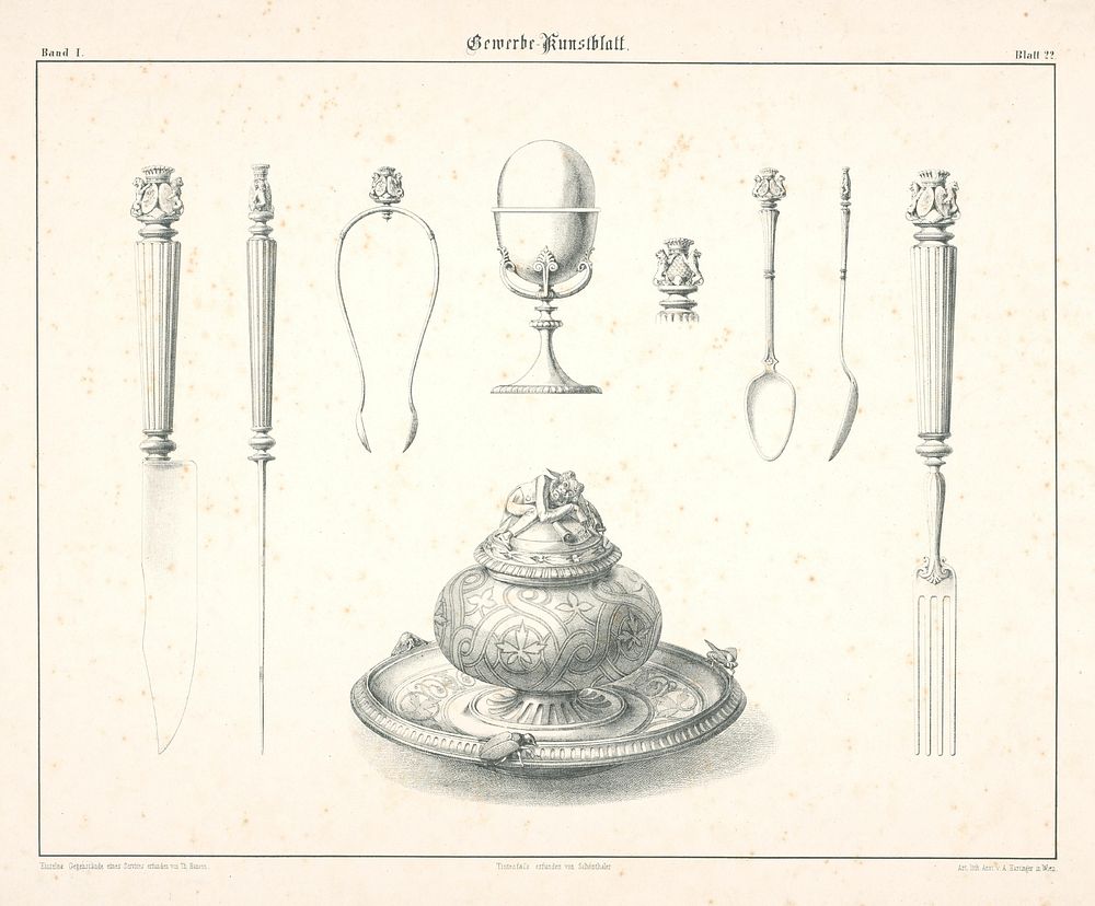 Designs for cutlery and containers (from the cycle gewerbe kunstblatt)