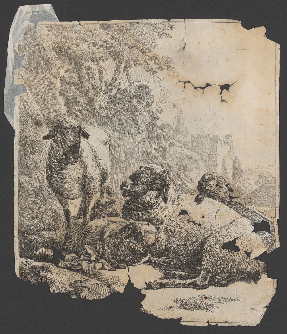 A herd with a cow, Johann Heinrich Roos