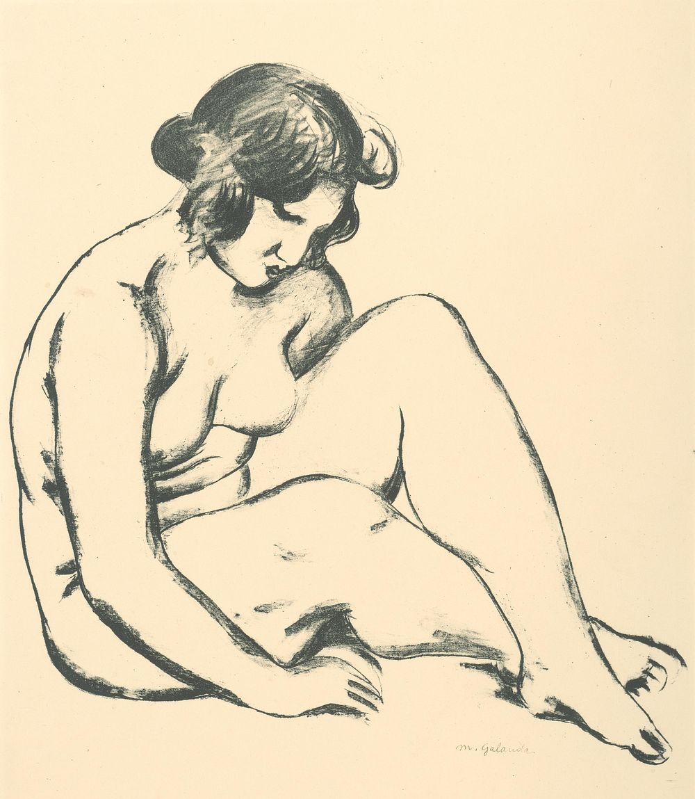 Sitting female nude by Mikuláš Galanda