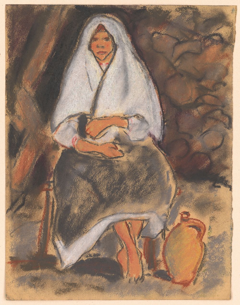 Seated girl with a jug by Zolo Palugyay