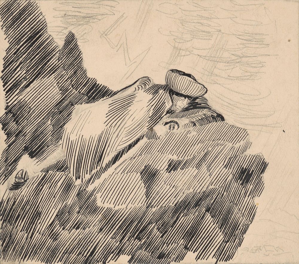 Man reclining on a rock by Arnold Peter Weisz Kubínčan