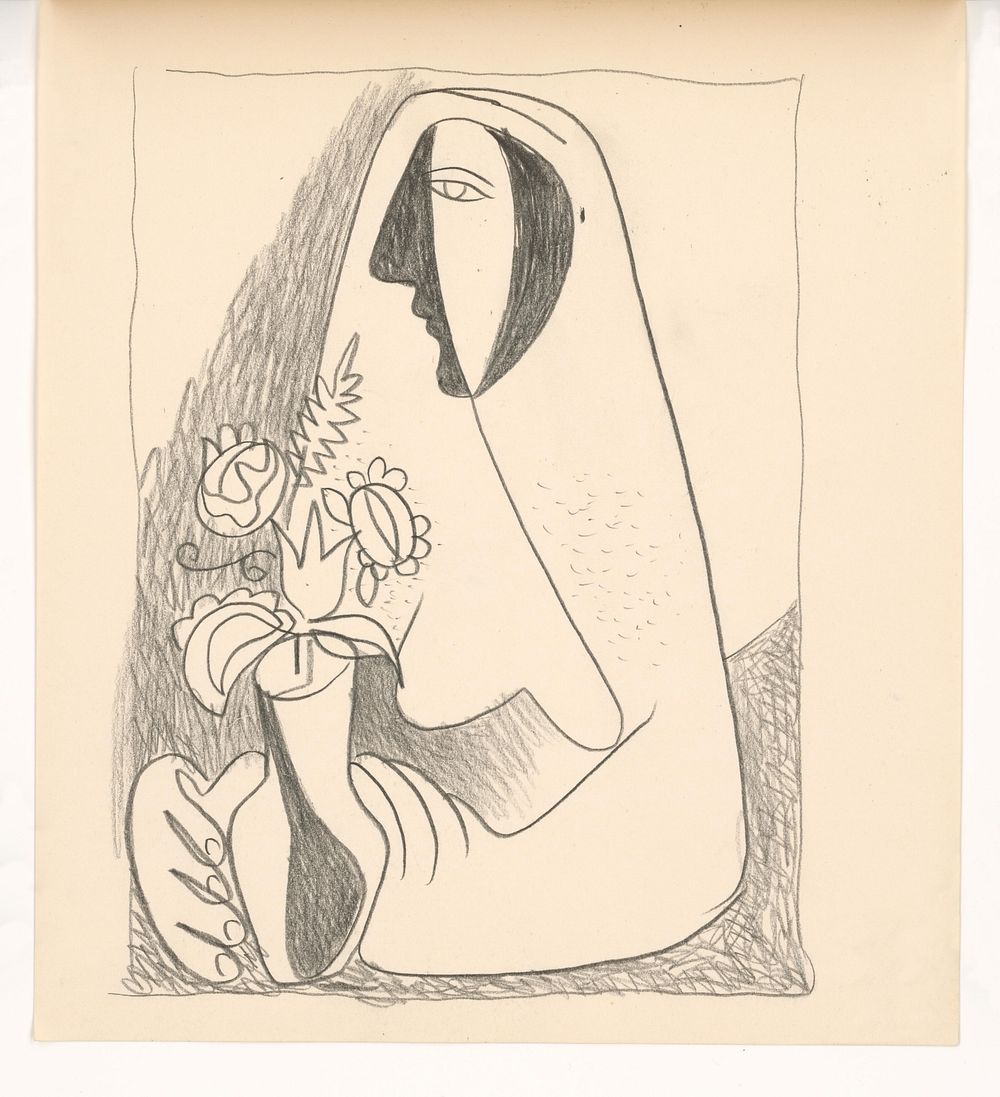 Woman with a bouquet in a vase by Mikuláš Galanda