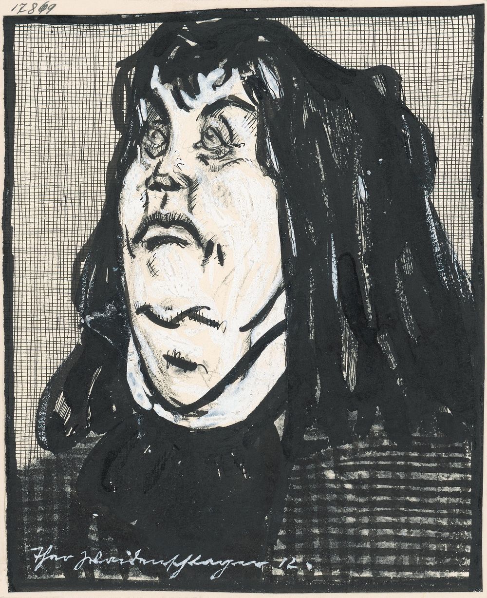Caricature of a man with long hair, Theo Waidenschlager