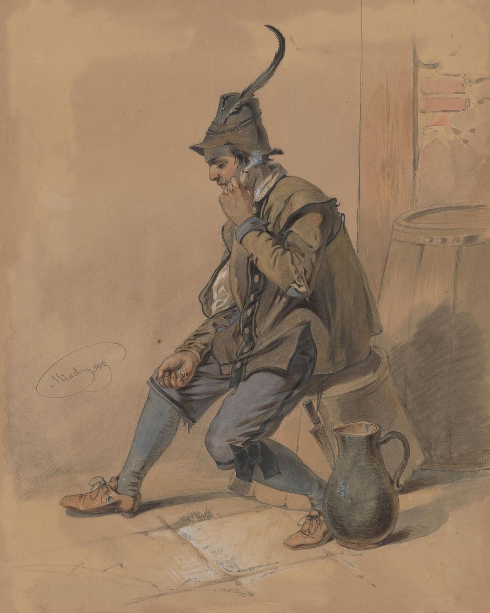 Study of a smoking man  by Friedrich Carl von Scheidlin