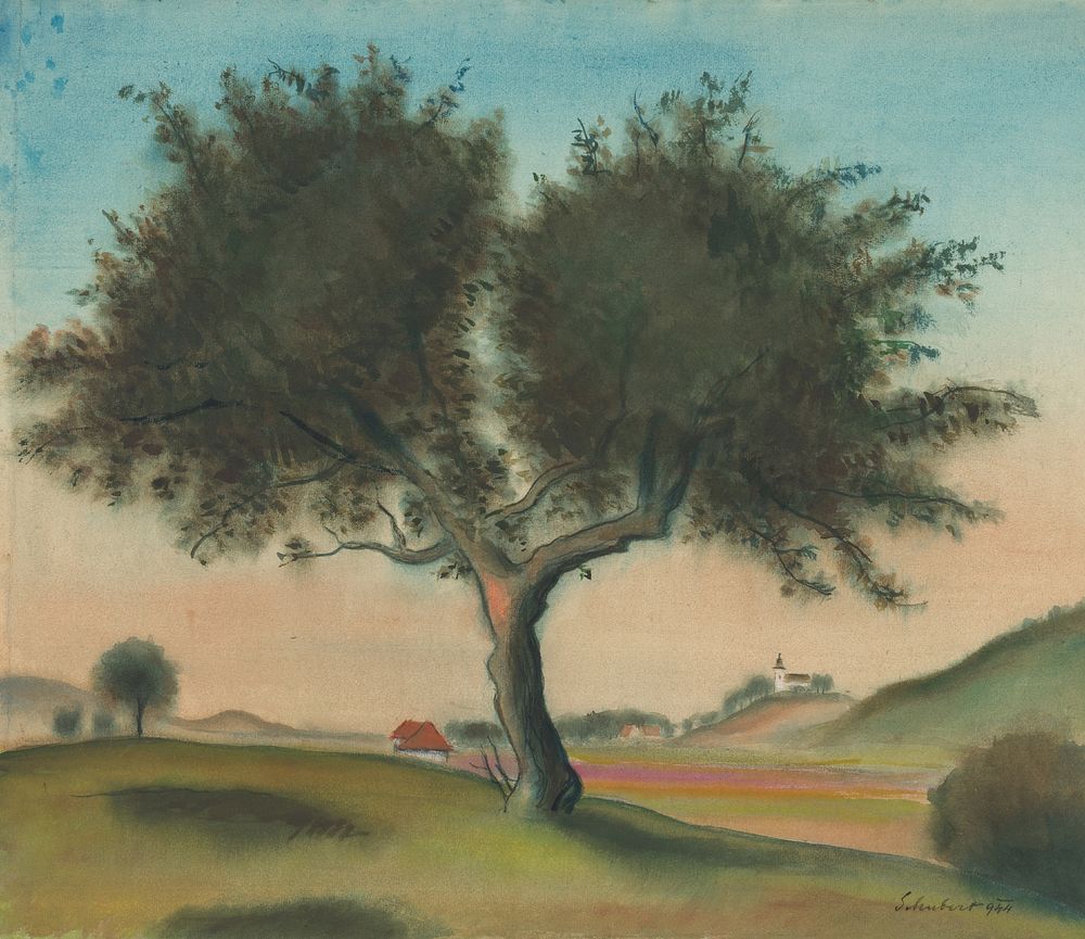 Landscape with a tree (from lamač), Julius Schubert