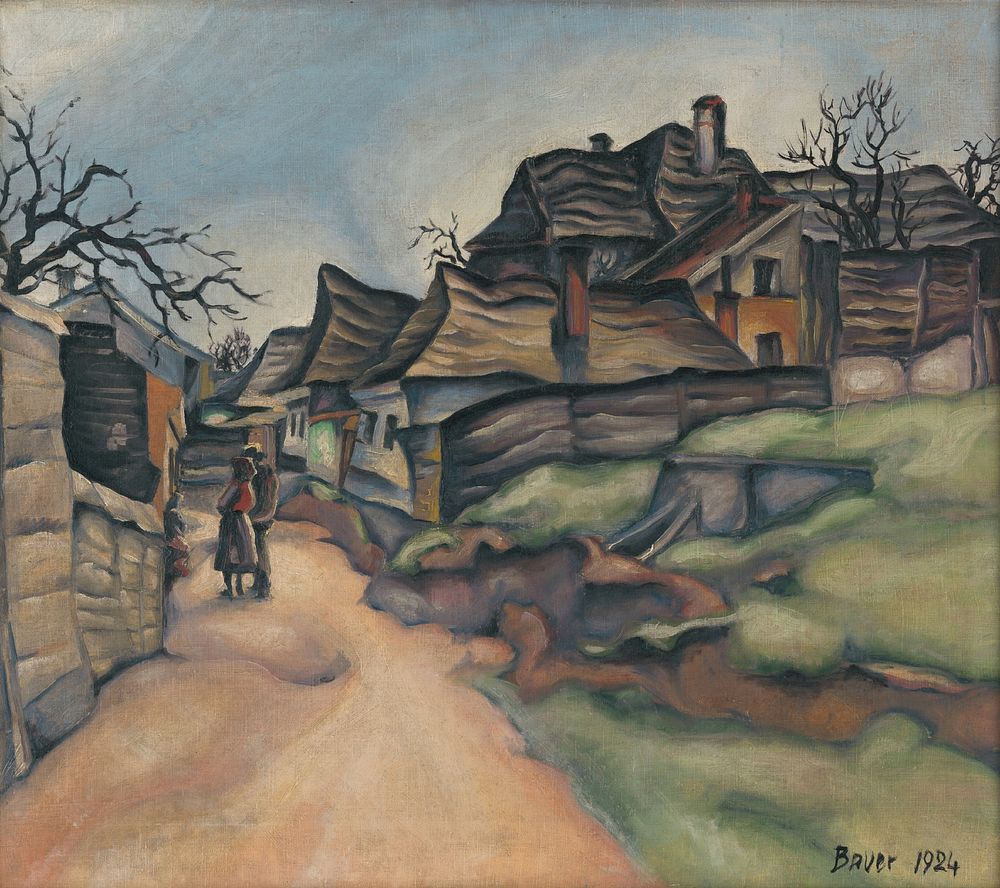 Houses in the village with a figurative staff by Konštantín Bauer