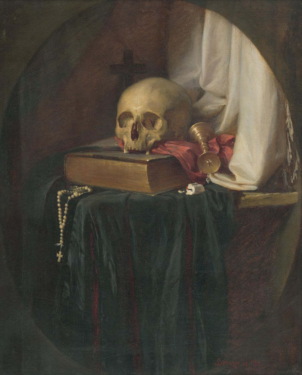 Still life with a skull and a book, Gyula Benczúr