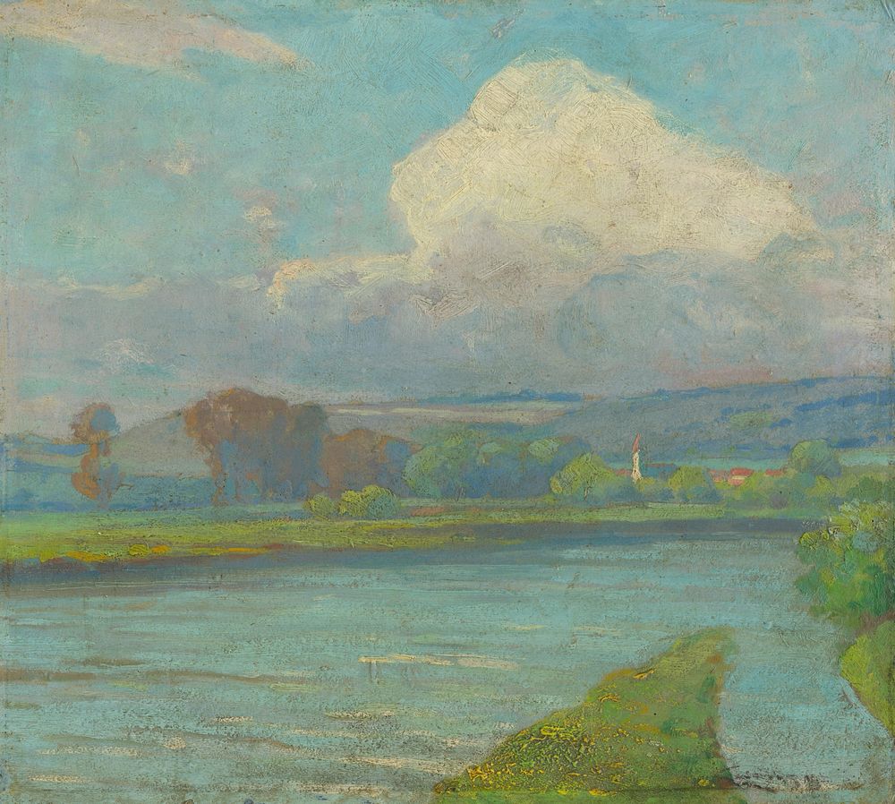 Landscape with a river by Lajos Csordák