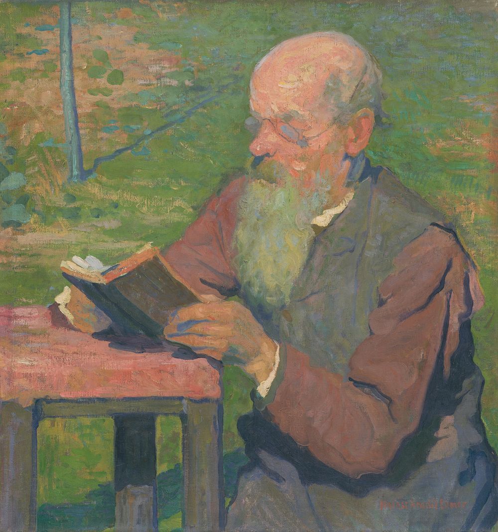 Old man reading by Elemír Halász-Hradil