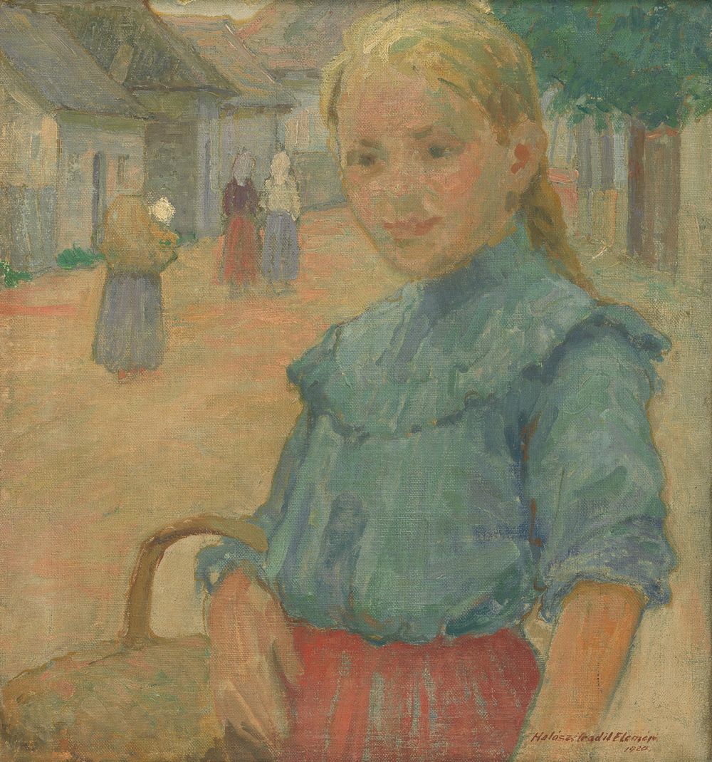 Little girl with a basket by Elemír Halász-Hradil