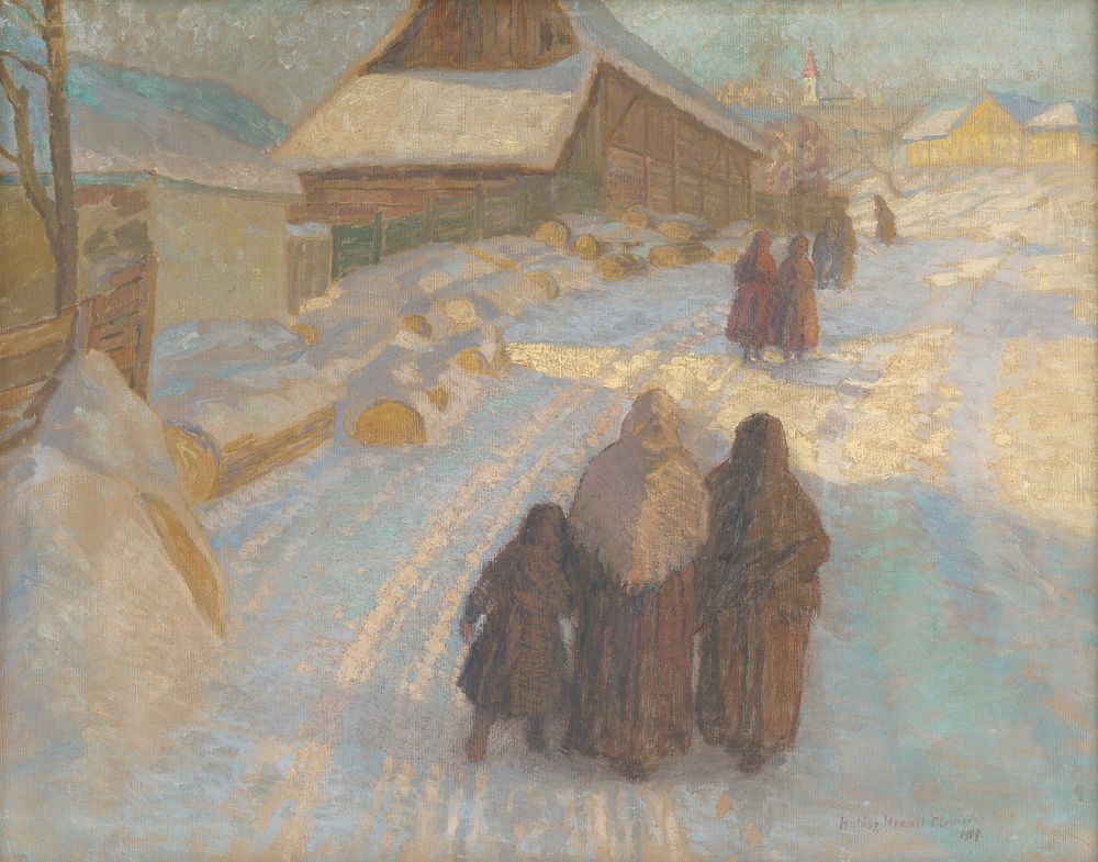 Winter in the village by Elemír Halász-Hradil