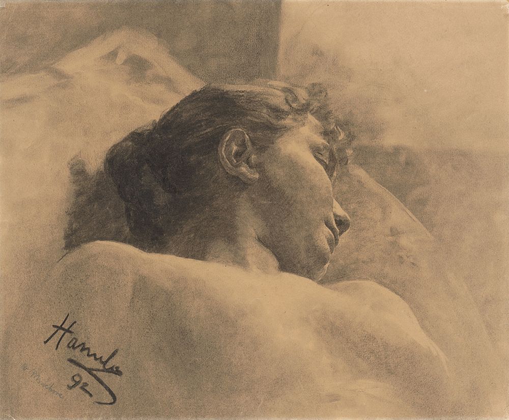 Study of the head of a reclining woman by Jozef Hanula