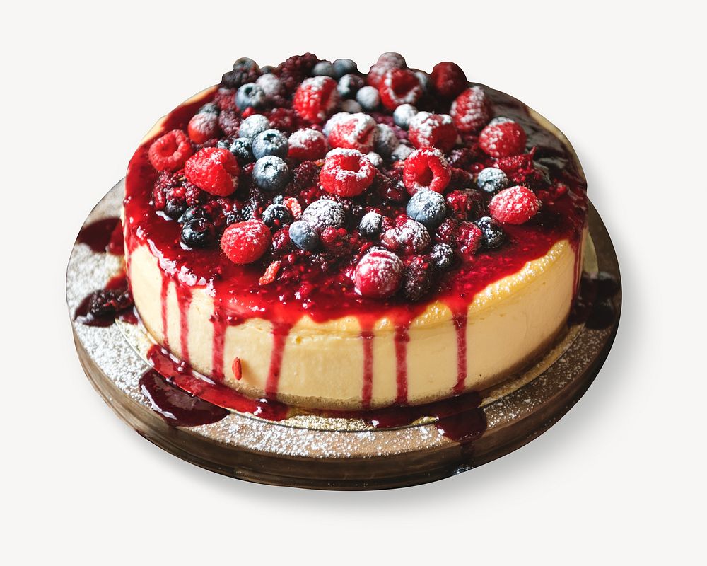 Mixed berries cheesecake, food isolated image