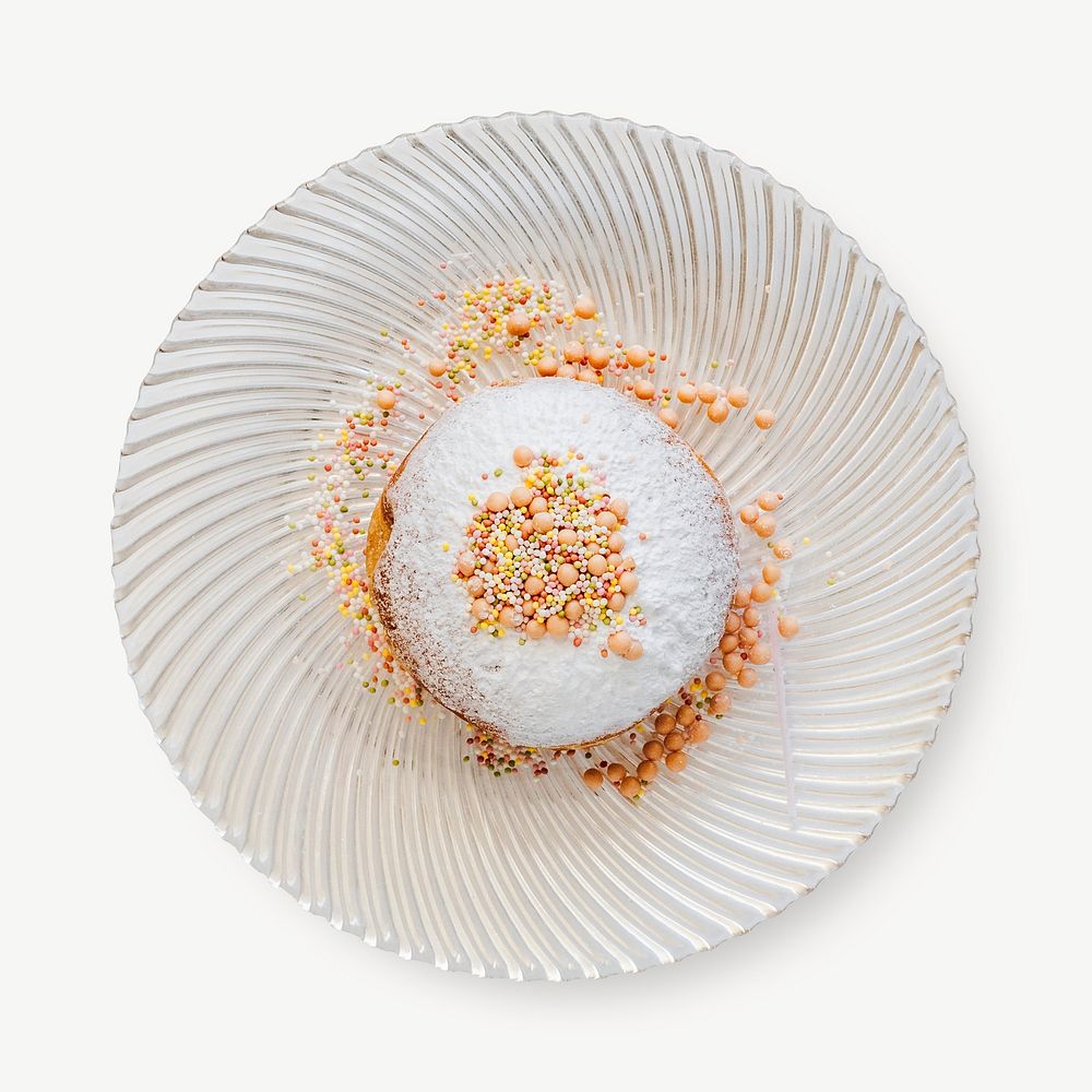 White glaze donut, food collage element psd