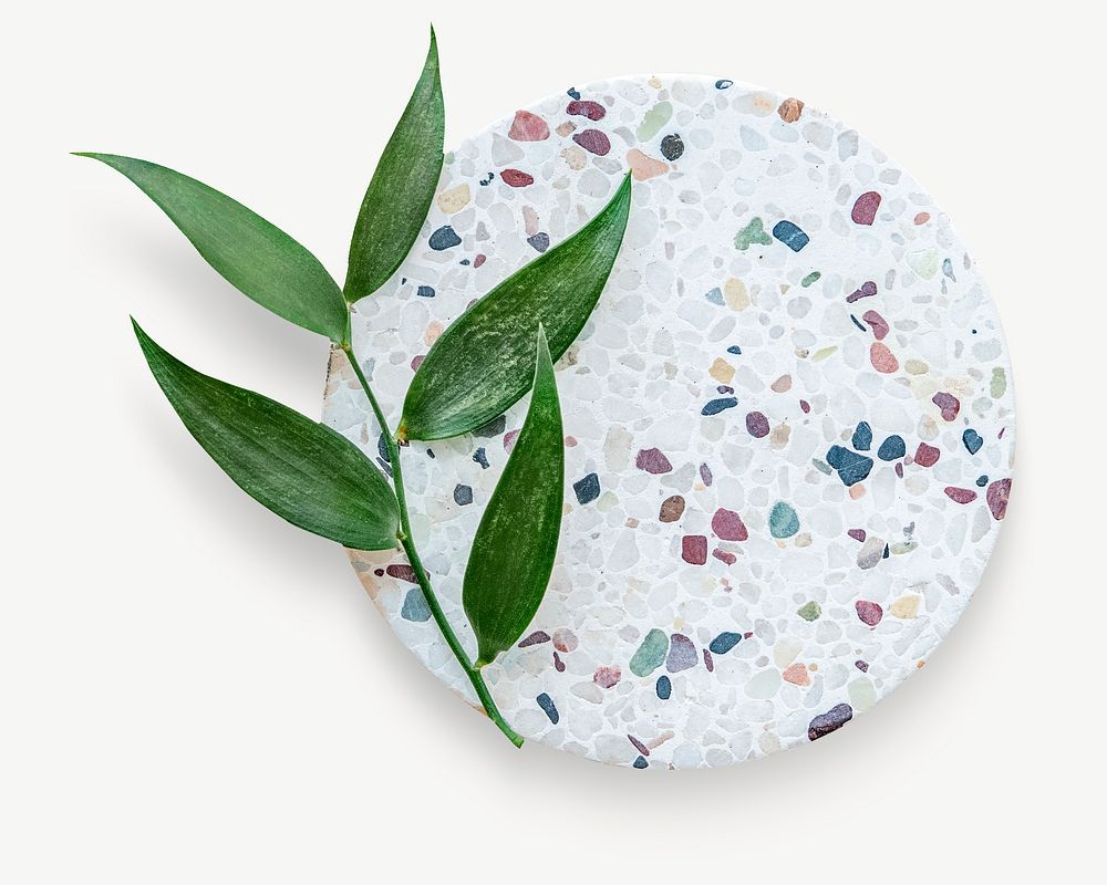 Terrazzo dish & leaf collage element isolated image psd