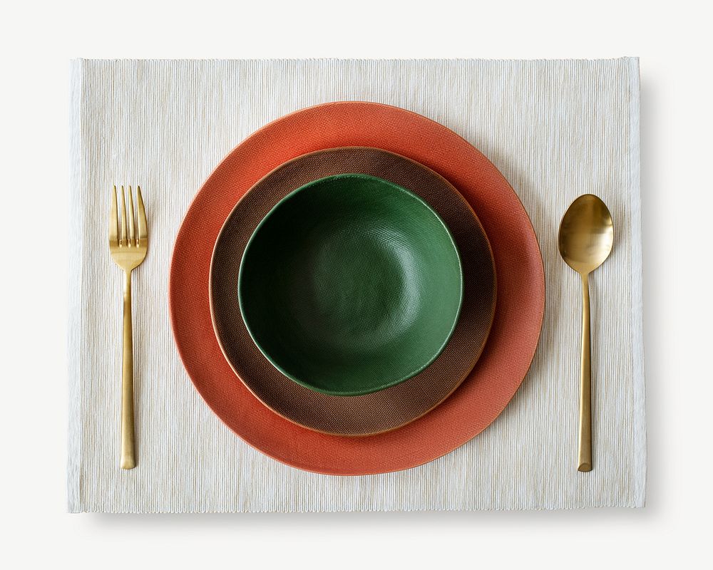 Colorful dinnerware set collage element psd