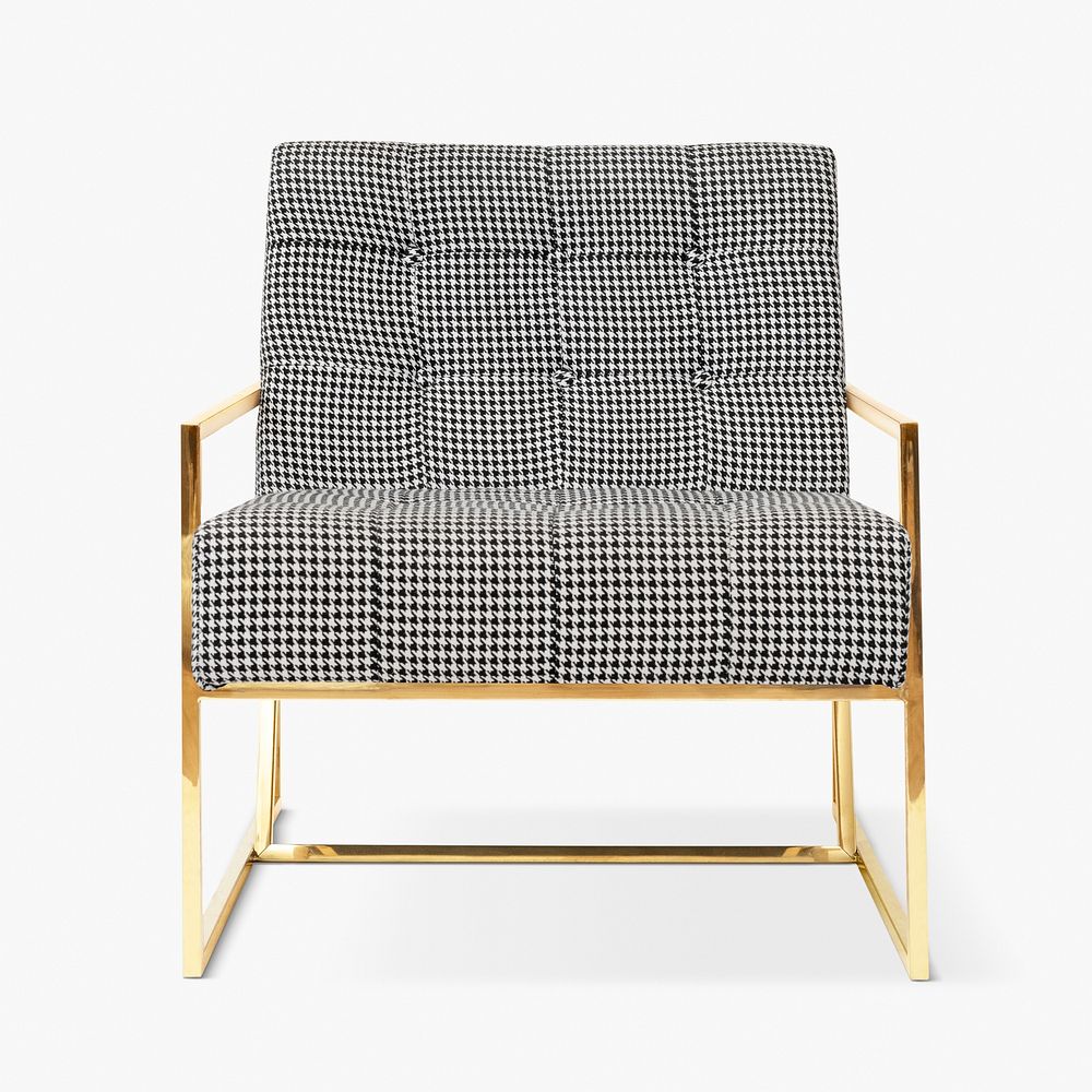 Gingham patterned chair psd mockup with brass frame