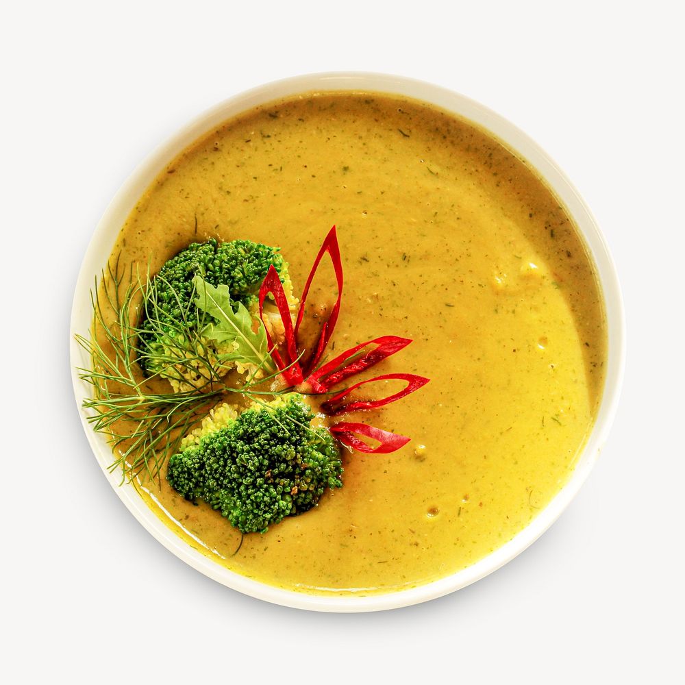 Broccoli cheddar soup collage element, isolated image