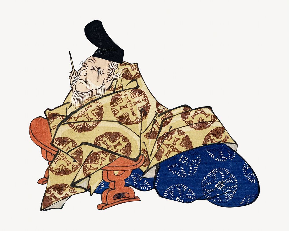 Kakinomoto no Hitomaro, Japanese ukiyo-e woodblock print by Utagawa Kuniyoshi. Remixed by rawpixel.