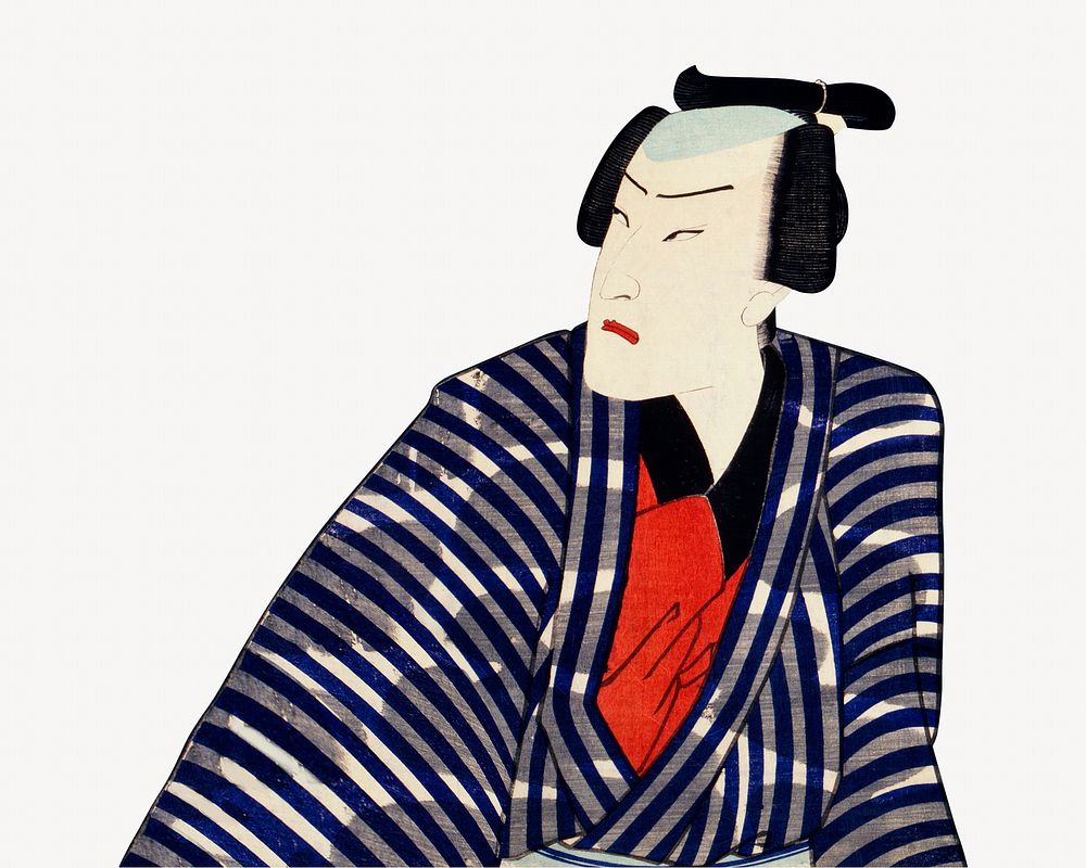 Japanese actor portrait, Japanese ukiyo-e style illustration.  Remixed by rawpixel.