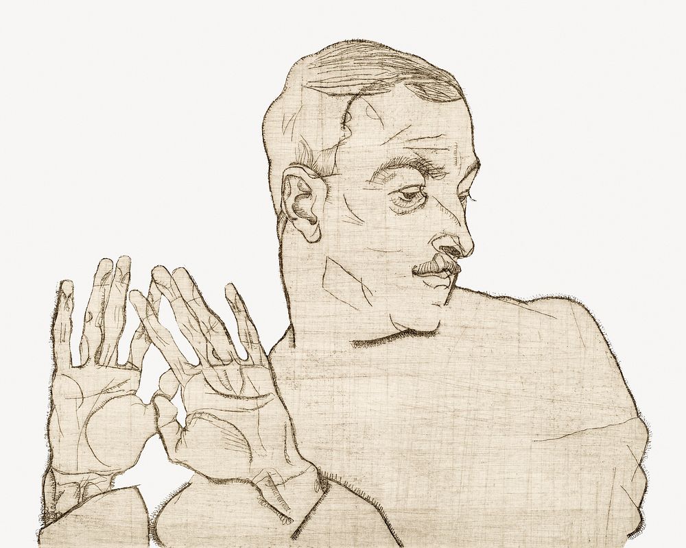 Egon Schiele&rsquo;s Arthur Roessler, line art drawing. Remixed by rawpixel.