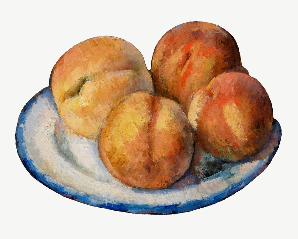 Paul Cezanne&rsquo;s Four Peaches  clipart, still life painting psd.  Remixed by rawpixel.
