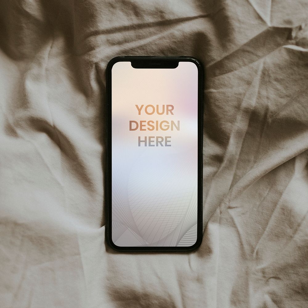 Smartphone on fabric textured background mockup