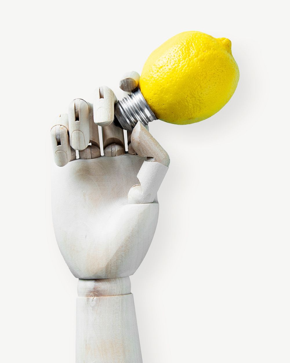 Hand holding a lemon bulb collage element psd