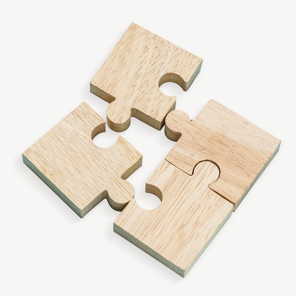 Wooden jigsaw  collage element isolated image psd